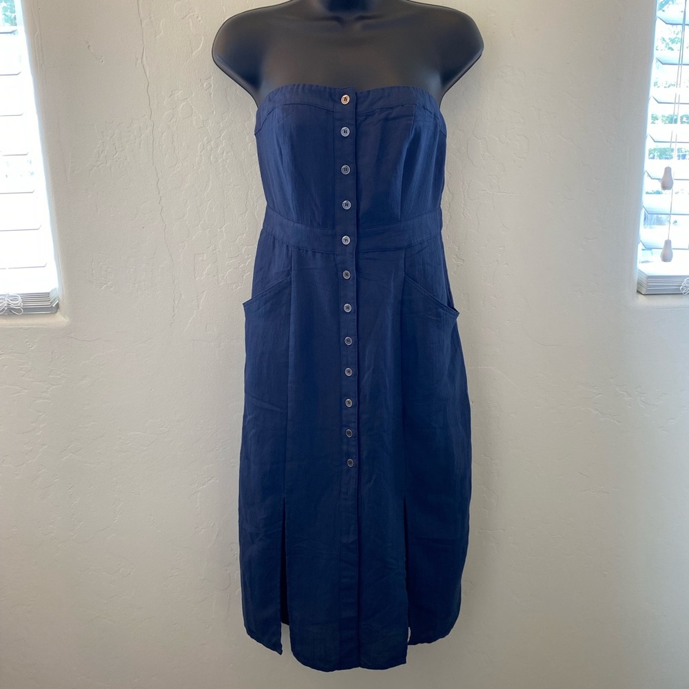 NWT Blue MAHINA Strapless front slits Dress Size M